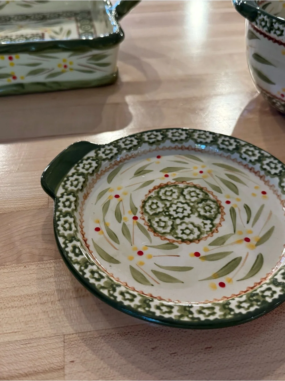 Temptations Green and Cream Floral Serveware Set. Great for entertaining.